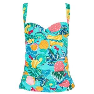 NWT Caribbean Joe Womens Tropical Fruit Front Twist Tankini, Top Size 10